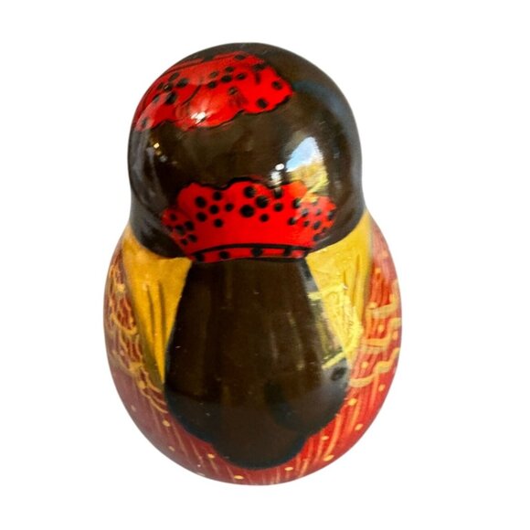Matryoshka Roly Poly Bell Doll Hand Painted Wooden 5 1/4" Red Gold Folk Art - Picture 5 of 7